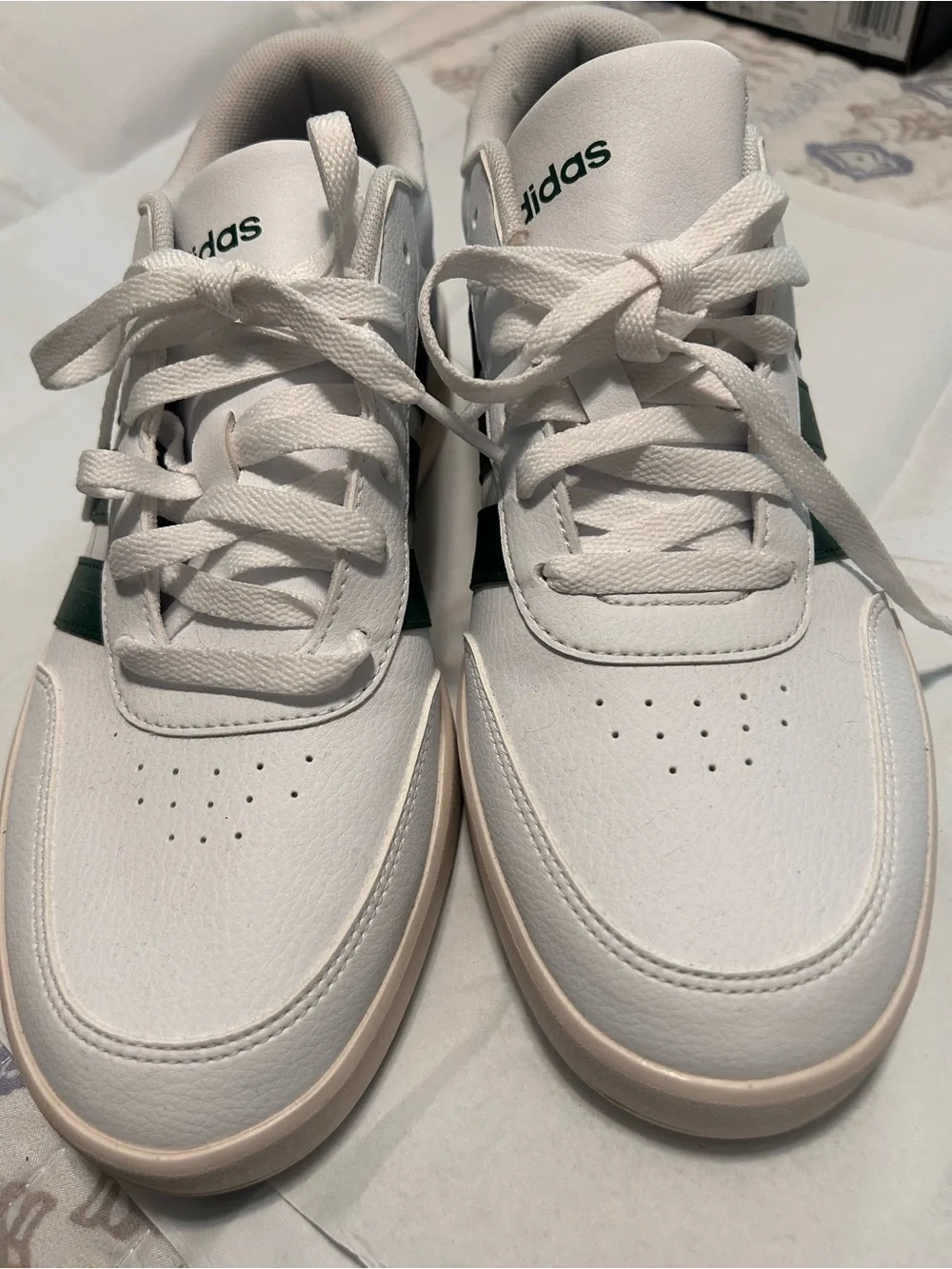 adidas White Sneakers with Green Stripe Accent